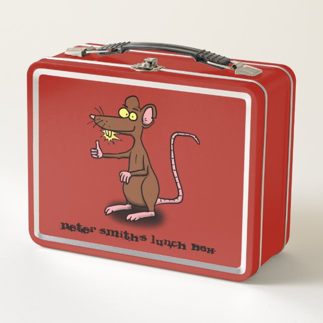 Cool brown rat cartoon lunch box. metal lunch box (Front)