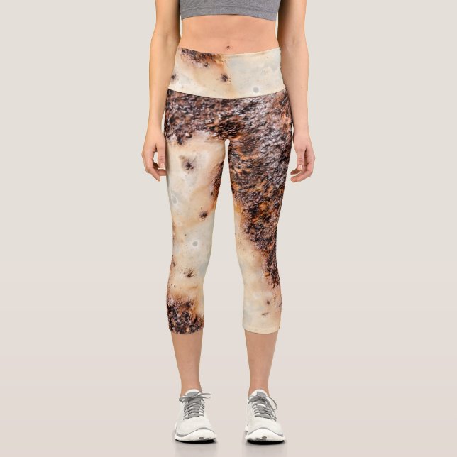 Cool brown rusty metal texture capri leggings (Front)