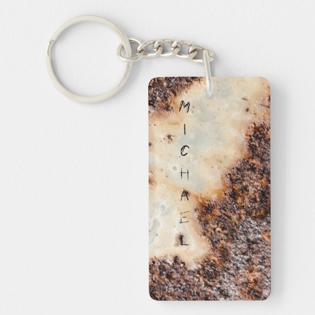 Cool brown rusty metal texture Custom name Key Ring (Front)