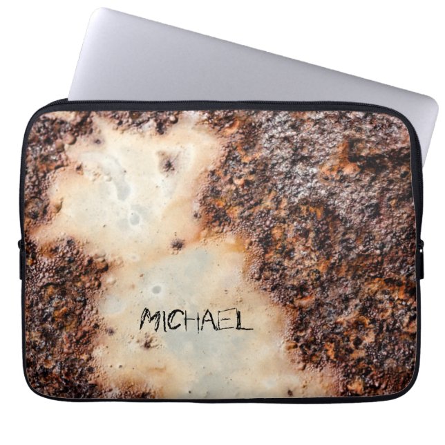 Cool brown rusty metal texture Custom name Laptop Sleeve (Front)