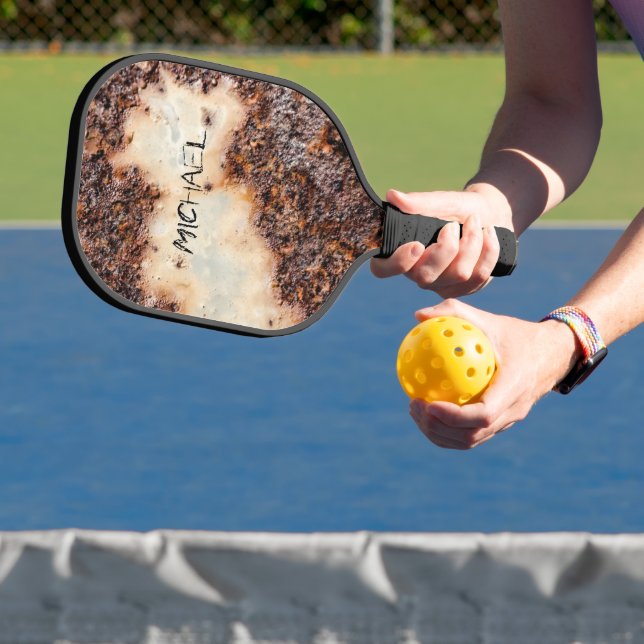 Cool brown rusty metal texture Custom name Pickleball Paddle (Insitu)