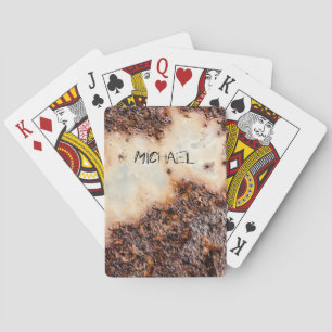 Cool brown rusty metal texture Custom name Playing Cards