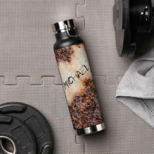 Cool brown rusty metal texture Your name Water Bottle