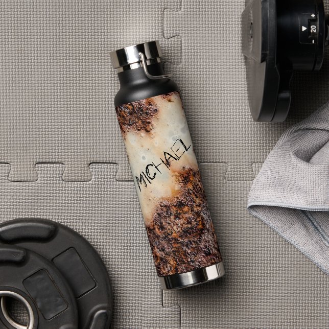 Cool brown rusty metal texture Your name Water Bottle (Gym)