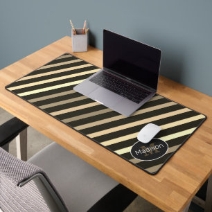 Cool brown sepia retro stripes geometric Monogram Desk Mat