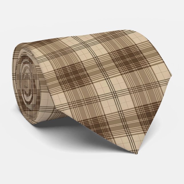 Cool brown tiled plaid pattern  tie (Rolled)