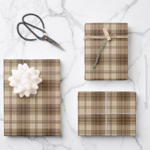 Cool brown tiled plaid pattern  wrapping paper sheet