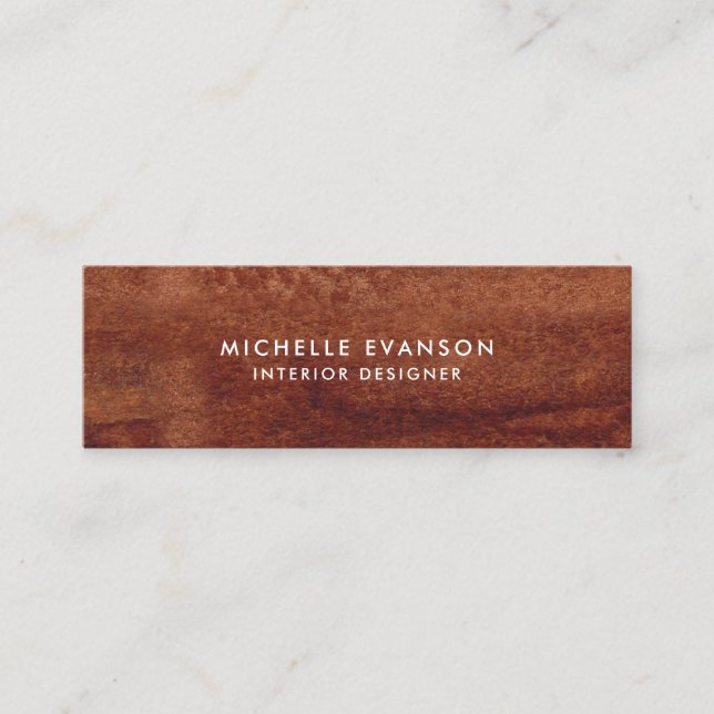 Cool Brown Watercolor Wood Look Professional Mini Business Card (Front)