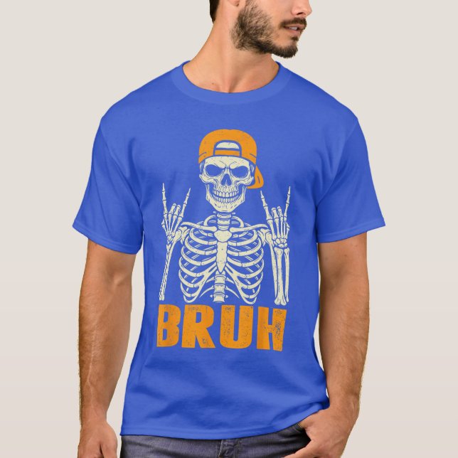 Cool Bruh Rocker Skeleton Halloween Punk Rock Men  T-Shirt (Front)