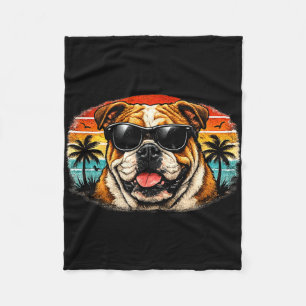 Cool bulldog retro sunset summer vibes vintage fleece blanket