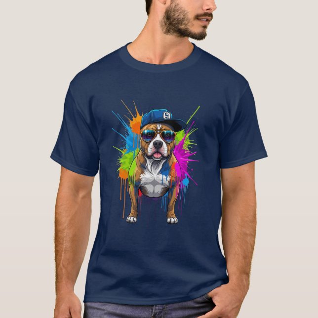 Cool Bulldog Street Art – Neon Splash Dog T-Shirt (Front)