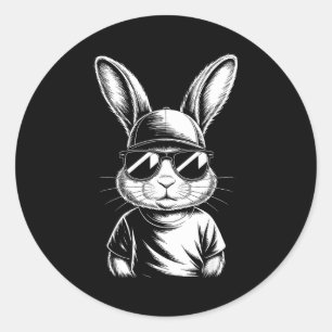 Cool Bunny Face Retro Sungles Easter Day Boys Mens Classic Round Sticker