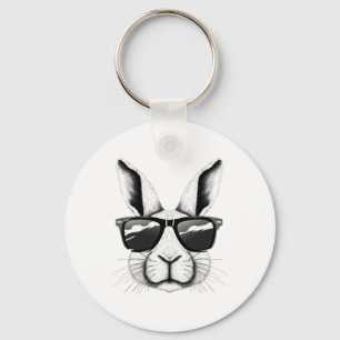 Cool Bunny Face Sungles Funny Easter Bunny Rabbit Key Ring