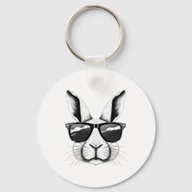 Cool Bunny Face Sungles Funny Easter Bunny Rabbit  Key Ring (Front)