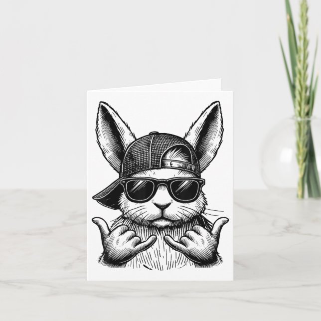 Cool Bunny Face Sungles Rabbit Easter Day Kids Boy Card (Front)