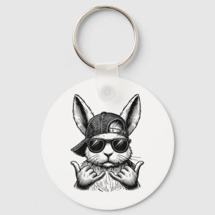Cool Bunny Face Sungles Rabbit Easter Day Kids Boy Key Ring