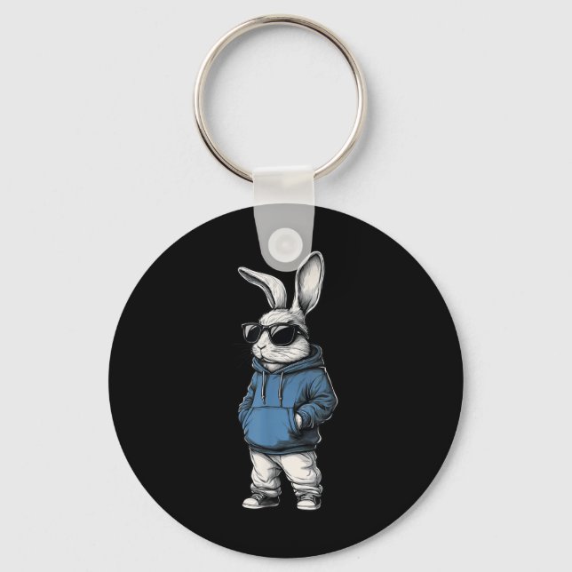 Cool Bunny Face Sungles Rabbit Happy Easter Day Ki Key Ring (Front)