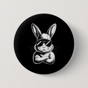 Cool Bunny Face With Sungles Easter Day For Boys M 6 Cm Round Badge