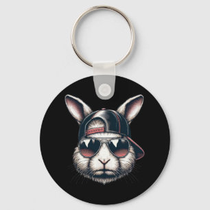 Cool Bunny Face With Sungles Happy Easter Boys Men Key Ring