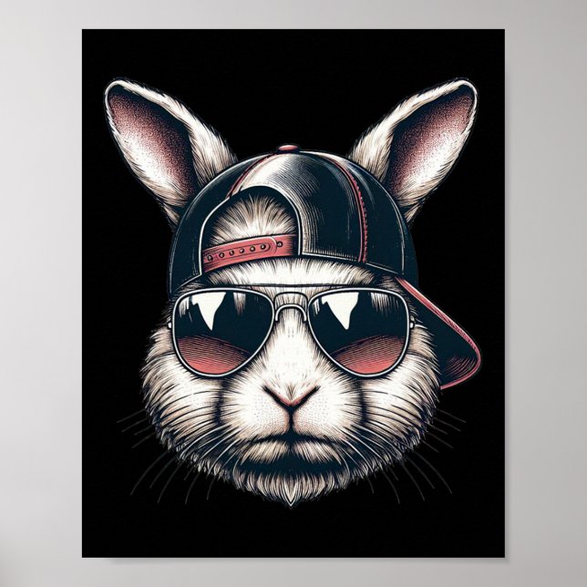 Cool Bunny Face With Sungles Happy Easter Boys Men Poster (Front)