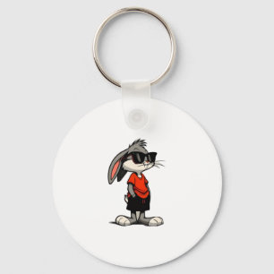 Cool Bunny in Shades Cartoon Illustration Key Ring