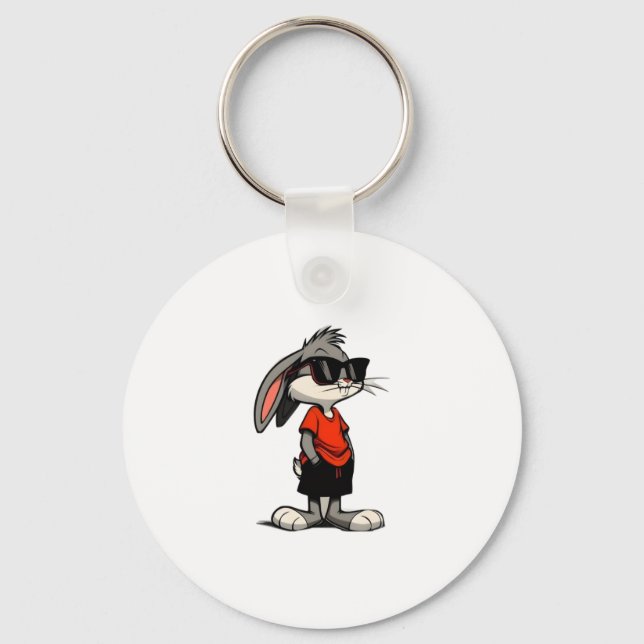 Cool Bunny in Shades Cartoon Illustration Key Ring (Front)
