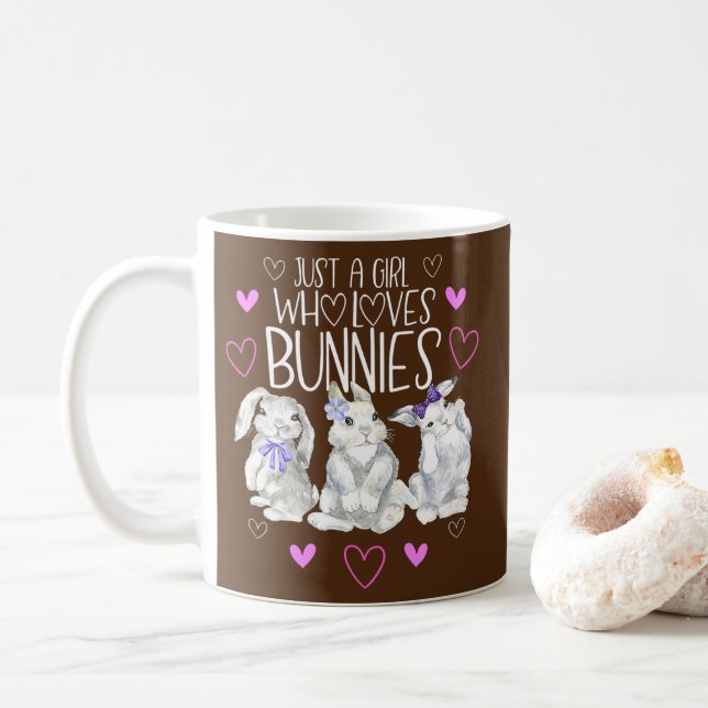 Cool Bunny Rabbit Just A Girl Who Loves Bunnies  Coffee Mug (With Donut)