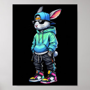 Cool Bunny Rabbit Sungles Easter Day For Boys Men Poster