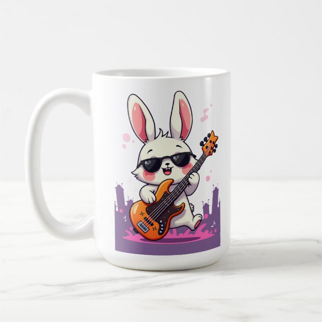 Cool Bunny Rockstar Coffee Mug (Left)
