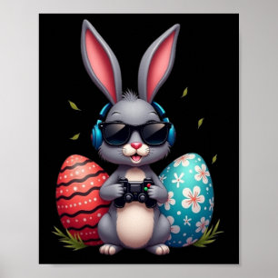 Cool Bunny With Sungl And Video Games Decor Easter