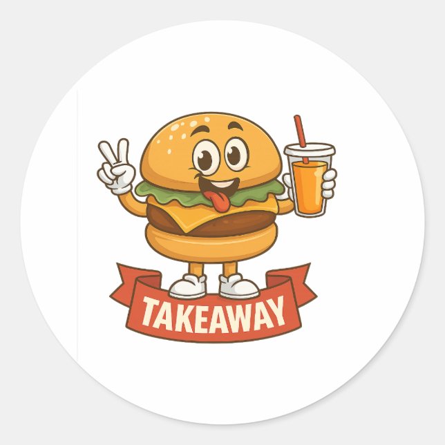Cool Burger Buddy with Juice – Fun Cartoon Charact Classic Round Sticker (Front)