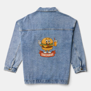 Cool Burger Buddy with Juice – Fun Cartoon Charact Denim Jacket
