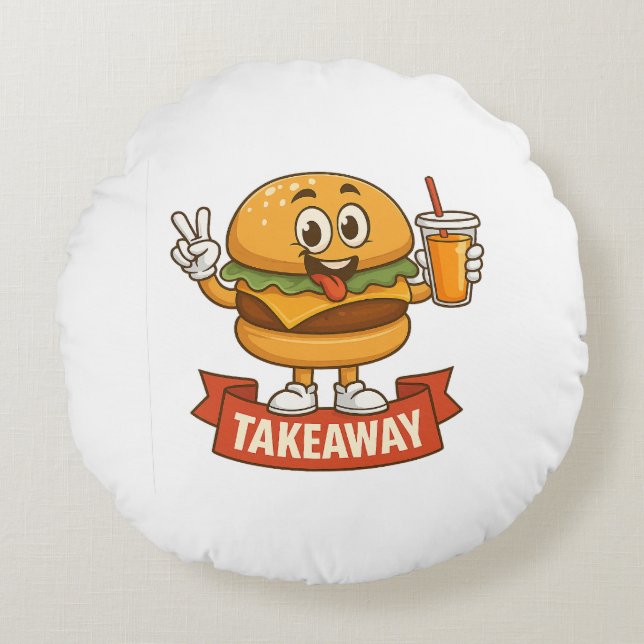 Cool Burger Buddy with Juice – Fun Cartoon Charact Round Cushion (Front)