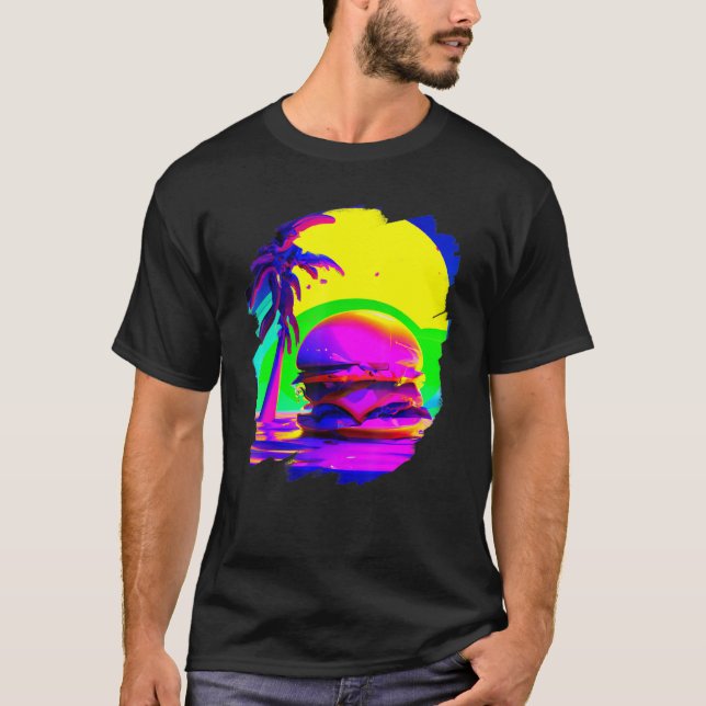 Cool Burger Chilling on Beach  Fast Food Foodie Bu T-Shirt (Front)