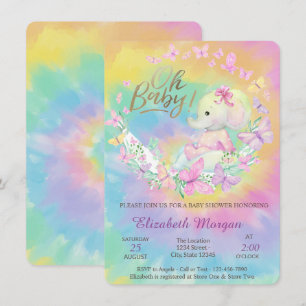 Cool Butterflies Elephant Tie Dye Baby Shower   Invitation