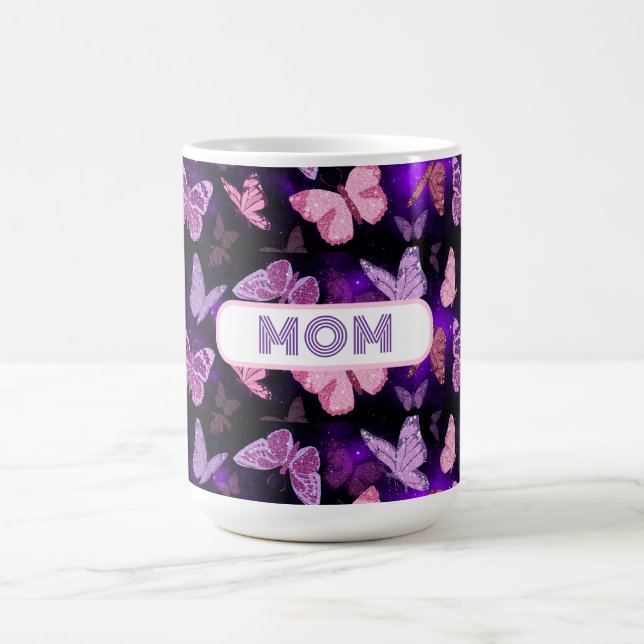 Cool Butterfly Mum Black And Purple  Coffee Mug (Center)