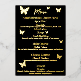 Cool Butterfly-Themed Birthday Dinner Party Menu