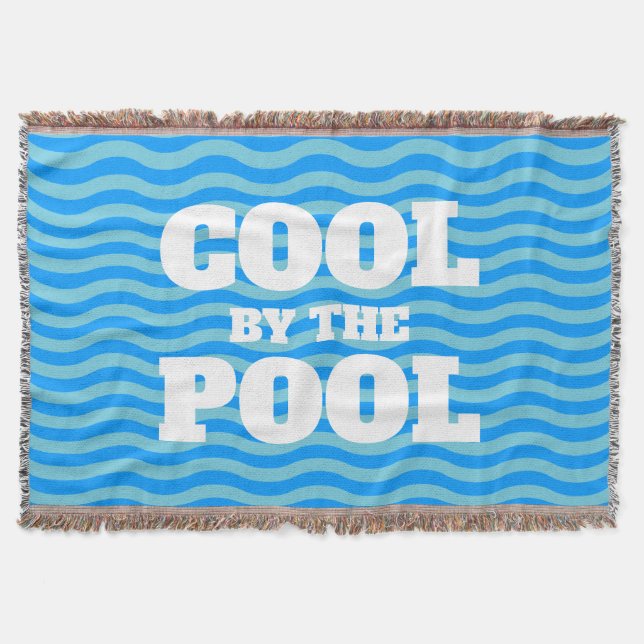 Cool by the pool blue wave water lines pattern throw blanket (Front)