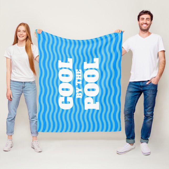 Cool by the pool blue wavy water lines pattern fleece blanket (In Situ)