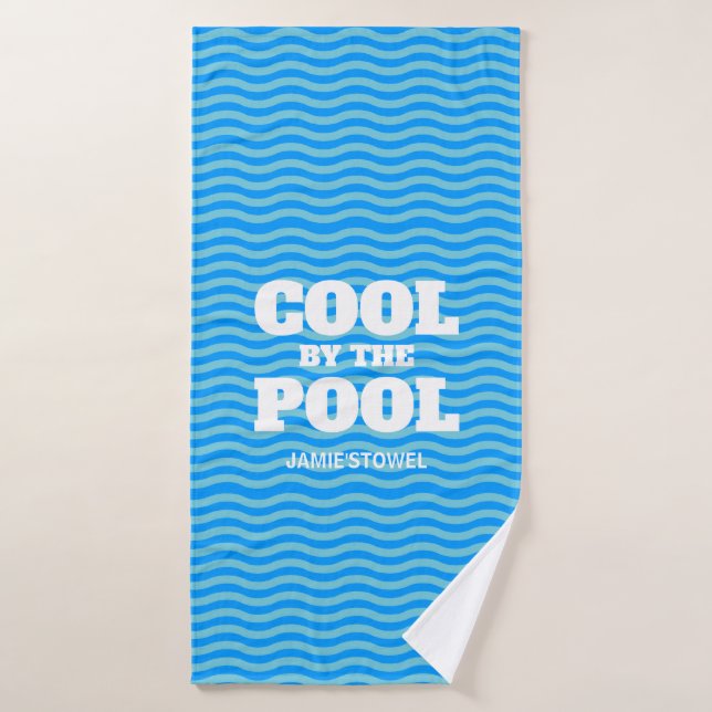 Cool by the pool cute blue wave design custom bath towel (Bath Towel)