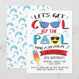 Cool by the Pool Emoji Boy Birthday Party Invitation