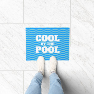 Cool by the pool funny blue water wave lines doormat