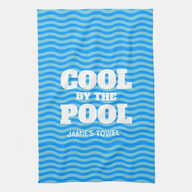 Cool by the pool funny blue wave microfiber blend tea towel (Vertical)