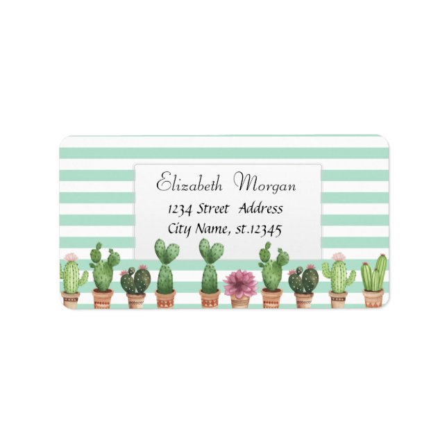 Cool Cactus Mint Green Stripes Label (Front)