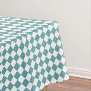 Cool Cadet Blue White Home Decor Chequered Pattern Tablecloth