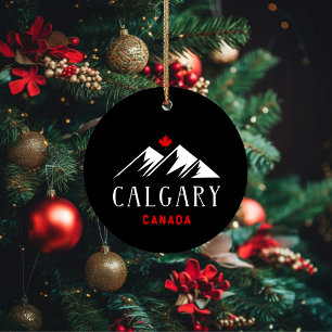 Cool Calgary Canada Mountains Maple Leaf Dark Ceramic Tree Decoration