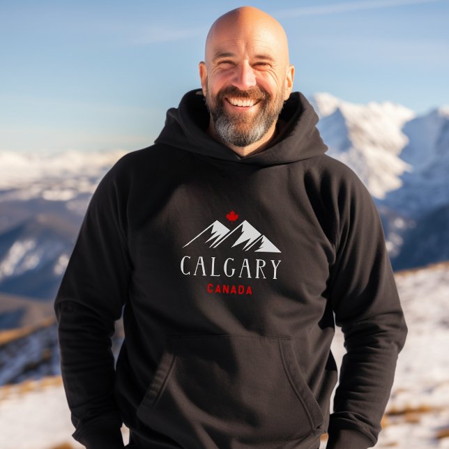 Cool Calgary Canada Mountains Maple Leaf Dark Hoodie (Creator Uploaded)