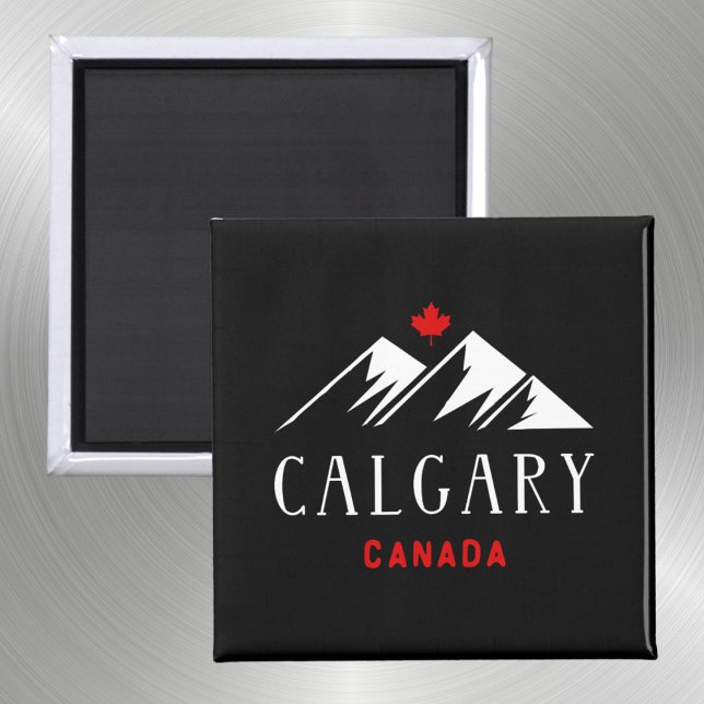 Cool Calgary Canada Mountains Maple Leaf Dark Magnet (Creator Uploaded)