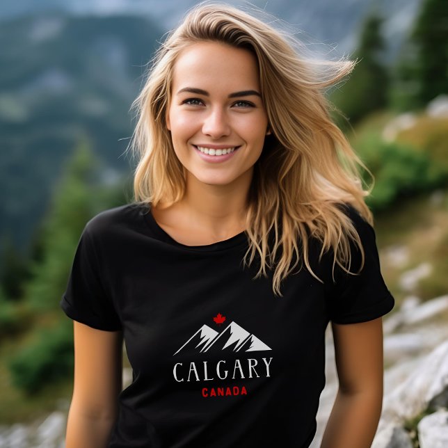 Cool Calgary Canada Mountains Maple Leaf Dark T-Shirt (Creator Uploaded)