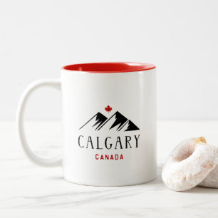 Cool Calgary Canada Mountains Maple Leaf Two-Tone Coffee Mug